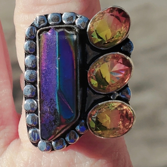 New Rainbow Hematite and Ametrine 925 Silver Ring. - Picture 6 of 16